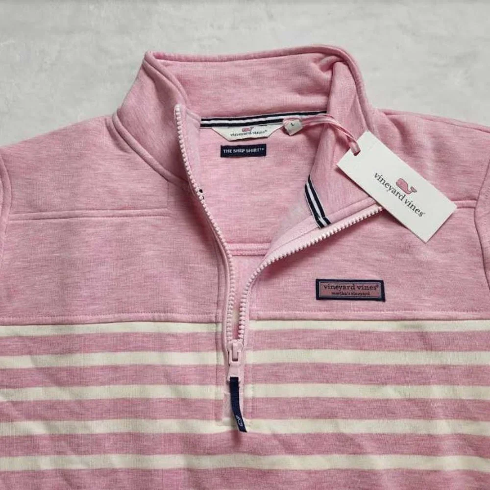 NEW PINK VINEYARD VINES DREAMCLOTH PLACED STRIPE RELAXED SHEP SHIRT SWEATER - Picture 3 of 12
